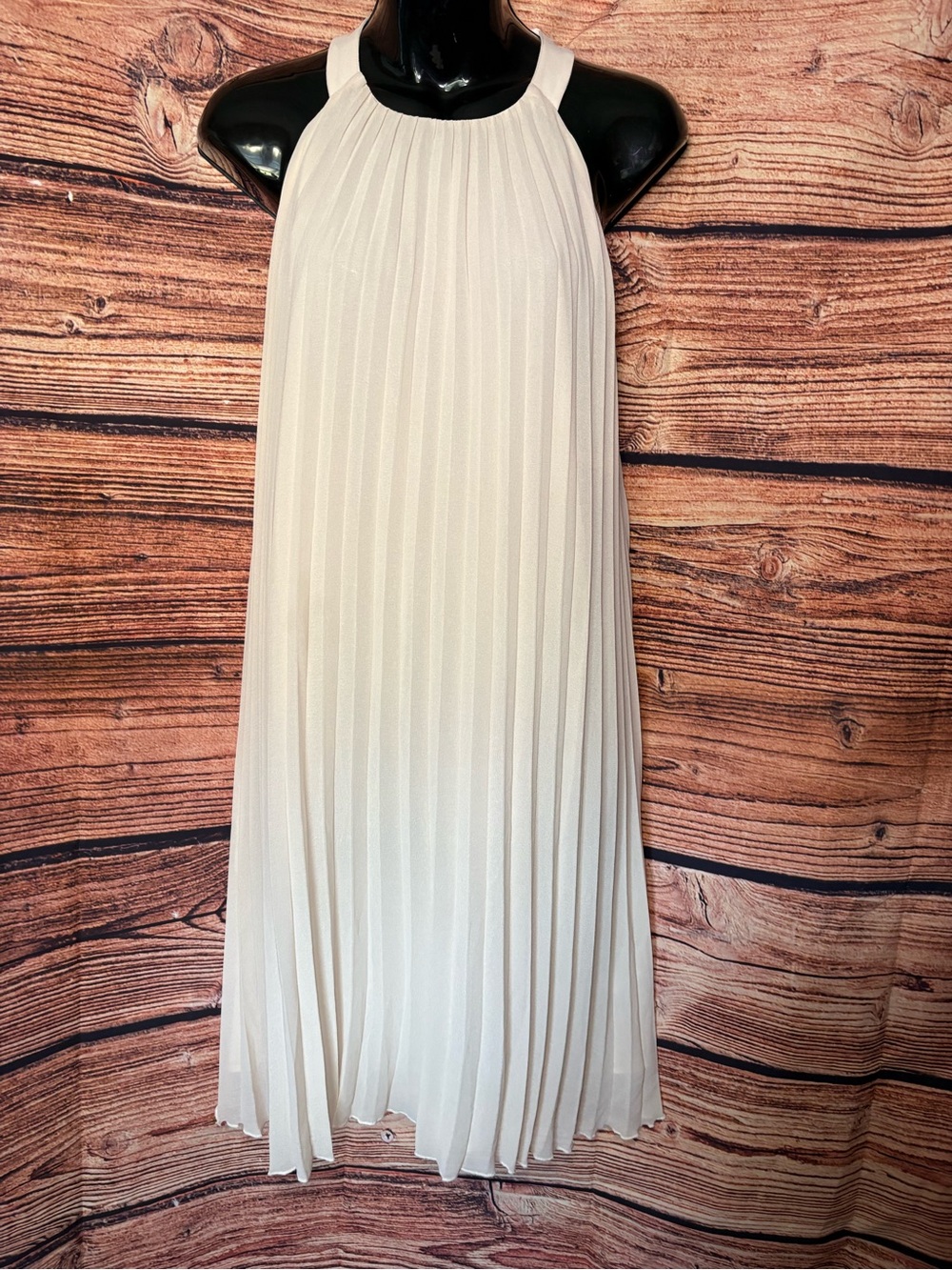 H&M Cream Pleated Halter Midi Dress
